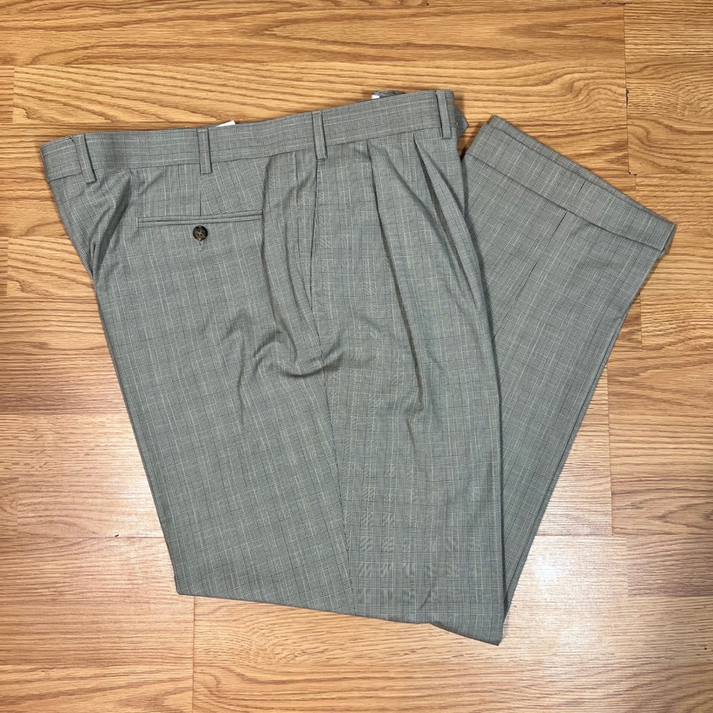 Ralph Lauren Mens 40x32 Grey Glen Plaid Pleated Cuffed Dress Pants Trousers